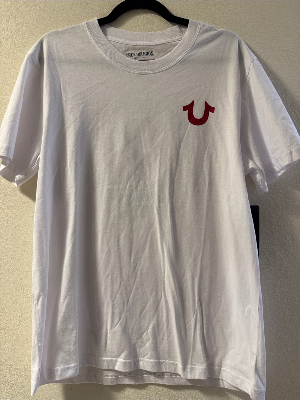 True Religion White Short Sleeve Tee with Red Horseshoe Logo